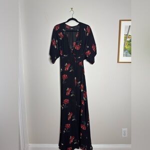 Reformation Black Floral Winslow Dress S